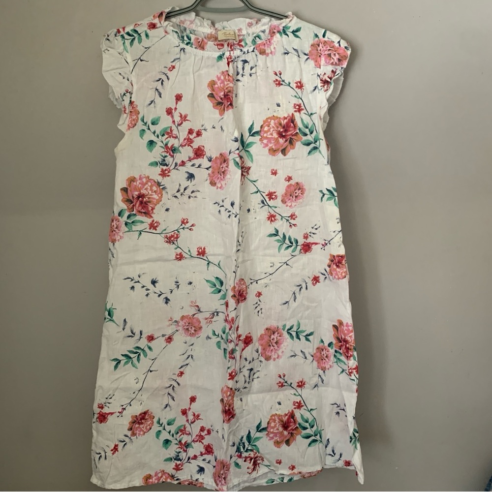 White Floral Maxi Dress with Pink Rose Print